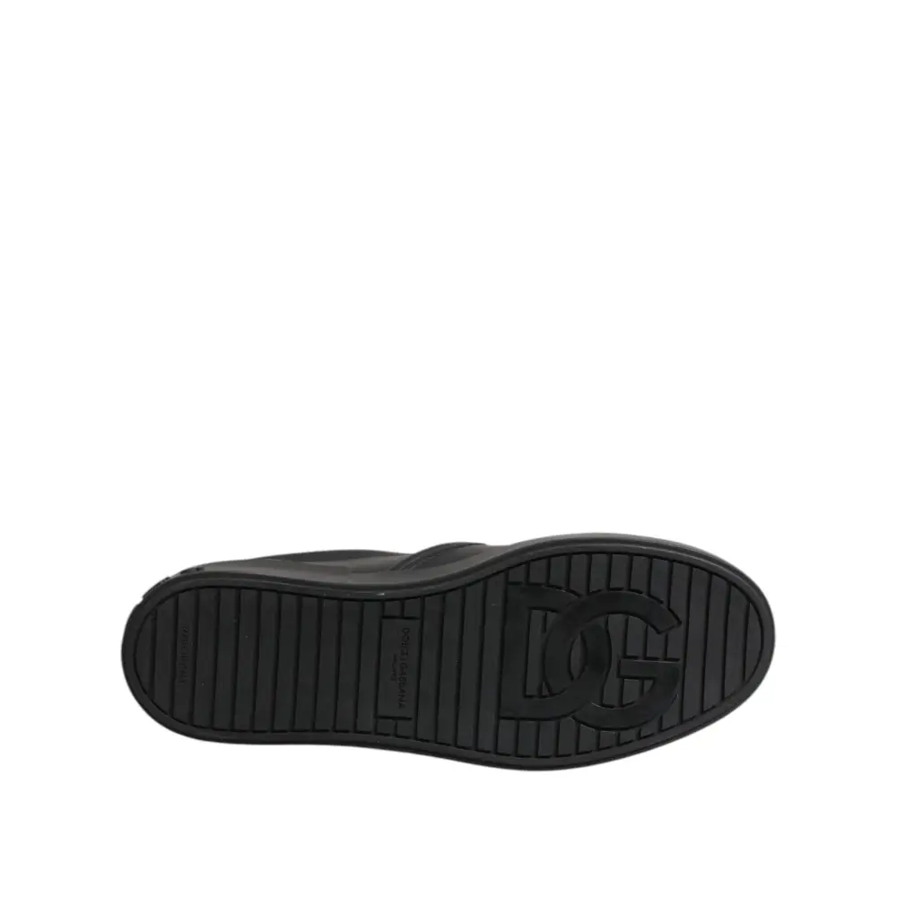 Dolce & Gabbana Schwarz Leder Low Top Slip On Sneakers Schuhe - EU44/US11