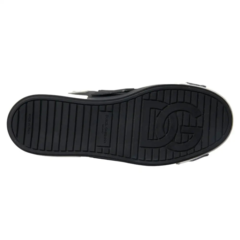 Dolce & Gabbana Schwarz Leder Low Top Sneakers Portofino Schuhe - EU44/US11