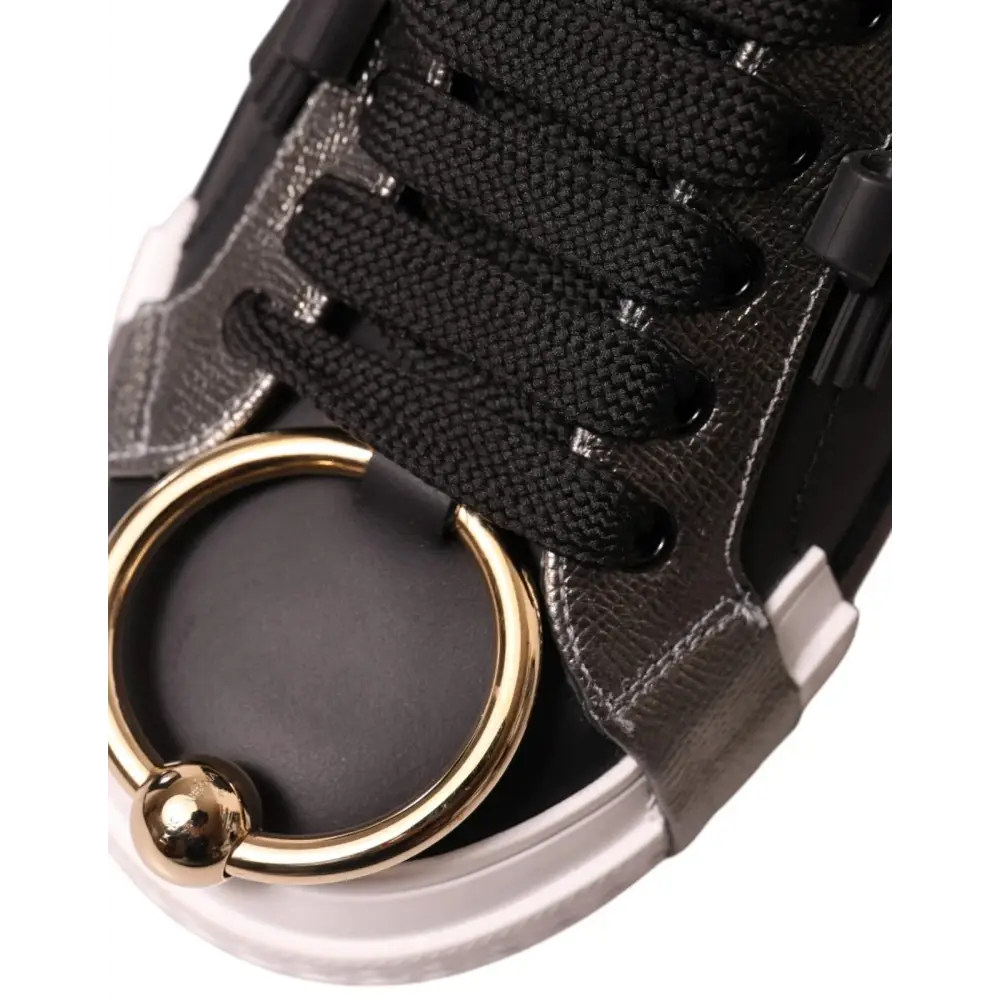 Dolce & Gabbana Schwarz Leder Low Top Sneakers Portofino Schuhe - EU44/US11