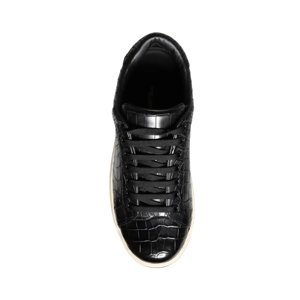 Dolce & Gabbana Schwarz Leder Männer Low Top Turnschuhe Schuhe - EU39/US6