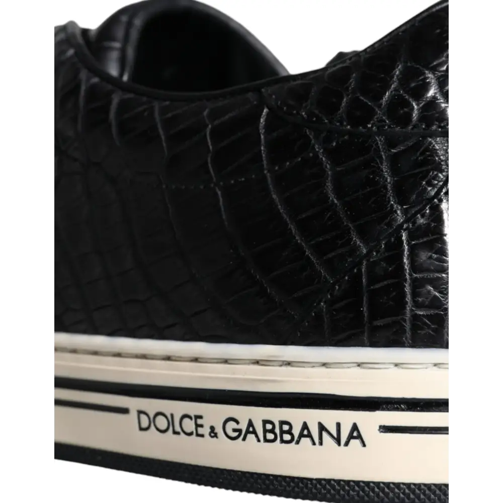 Dolce & Gabbana Schwarz Leder Männer Low Top Turnschuhe Schuhe - EU39/US6