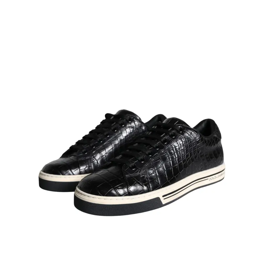 Dolce & Gabbana Schwarz Leder Männer Low Top Turnschuhe Schuhe - EU39/US6
