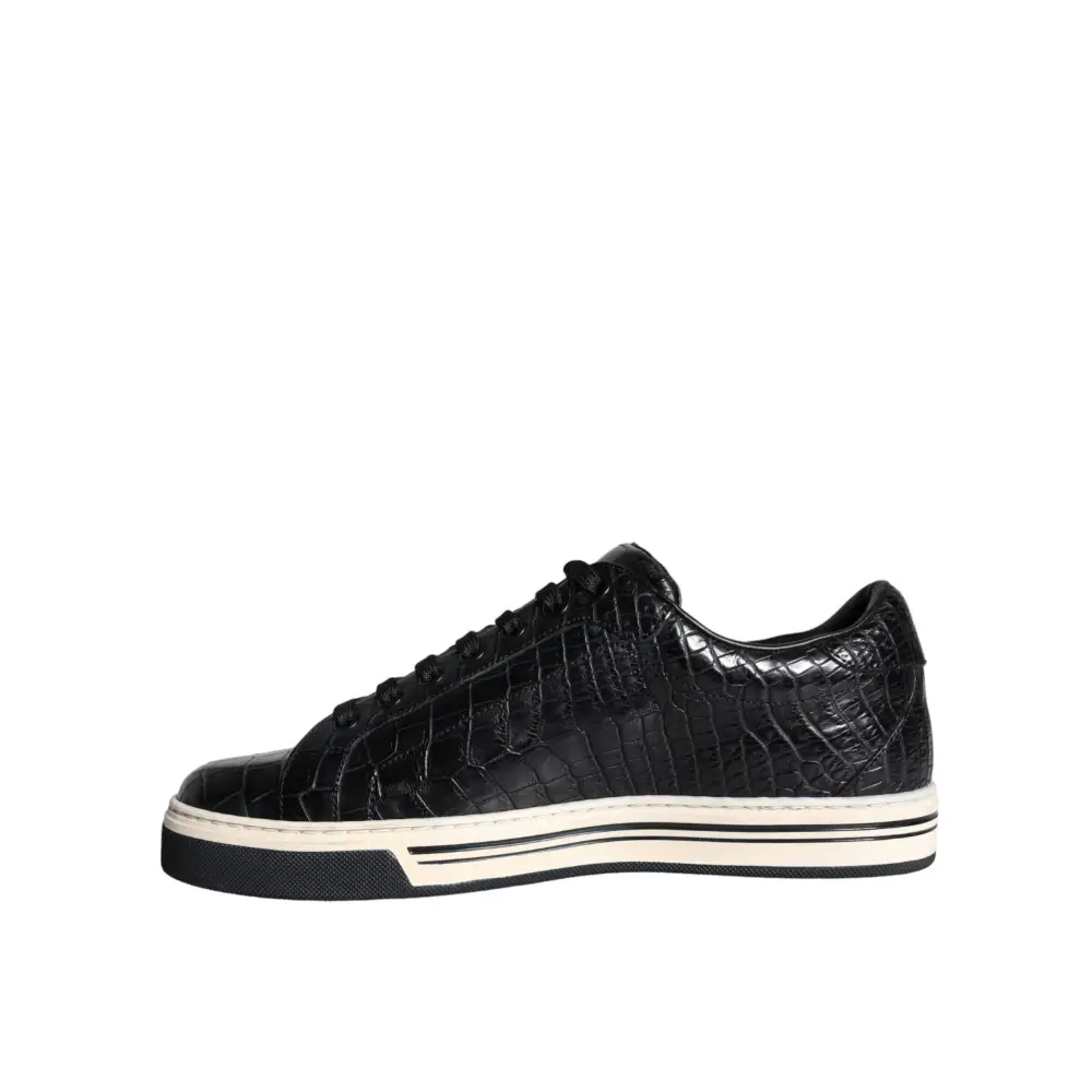 Dolce & Gabbana Schwarz Leder Männer Low Top Turnschuhe Schuhe - EU39/US6