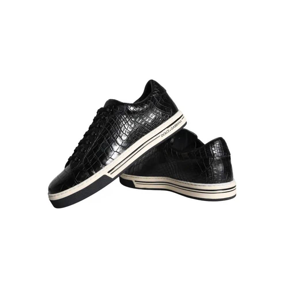 Dolce & Gabbana Schwarz Leder Männer Low Top Turnschuhe Schuhe - EU39/US6