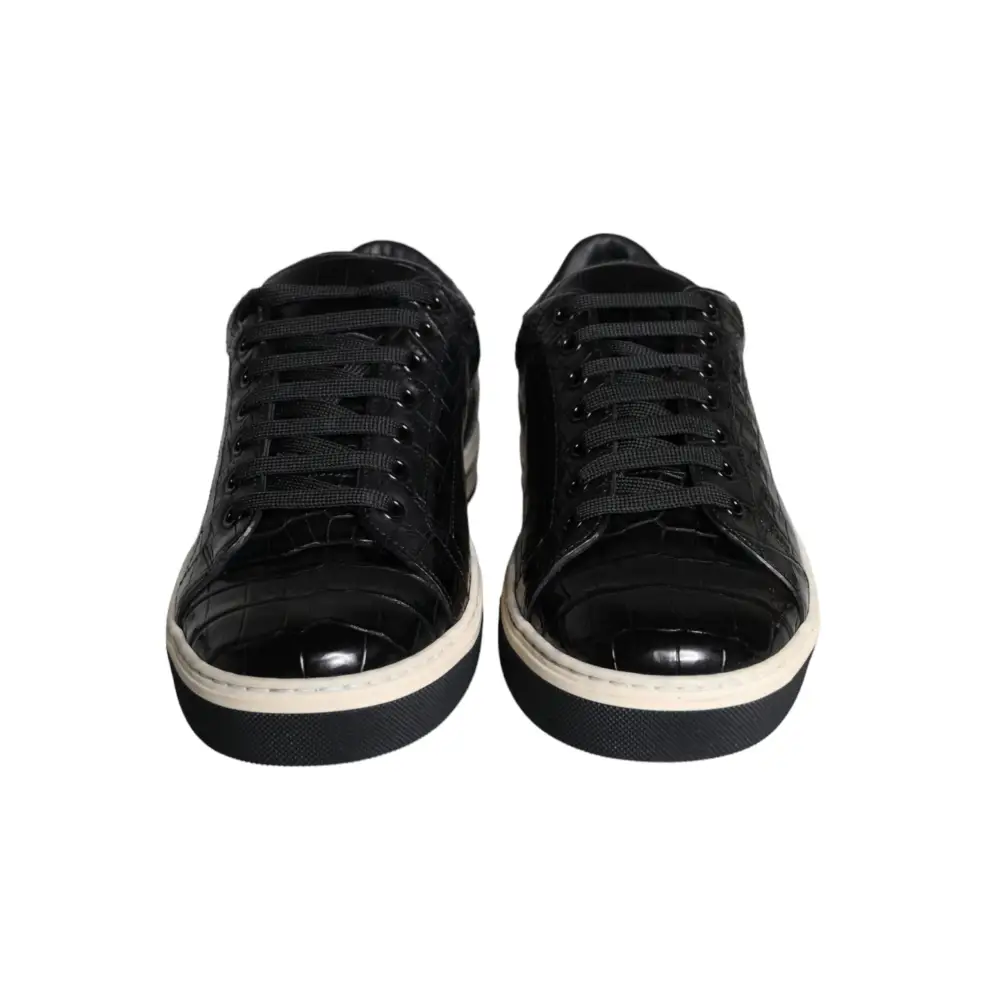 Dolce & Gabbana Schwarz Leder Männer Low Top Turnschuhe Schuhe - EU39/US6