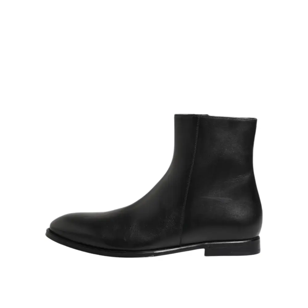 Dolce & Gabbana Schwarz Leder Mid Calf Männer Stiefel Schuhe - EU41/US8