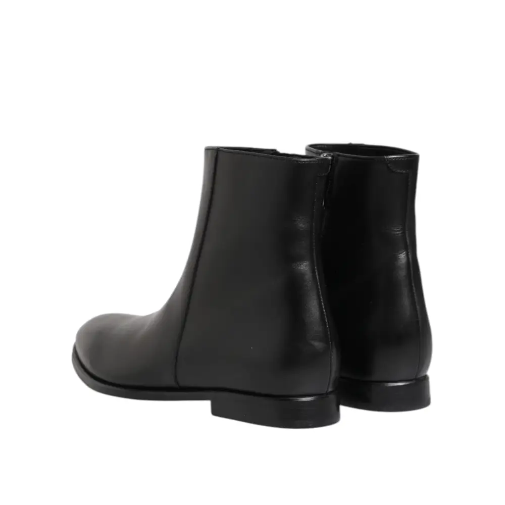 Dolce & Gabbana Schwarz Leder Mid Calf Männer Stiefel Schuhe - EU41/US8