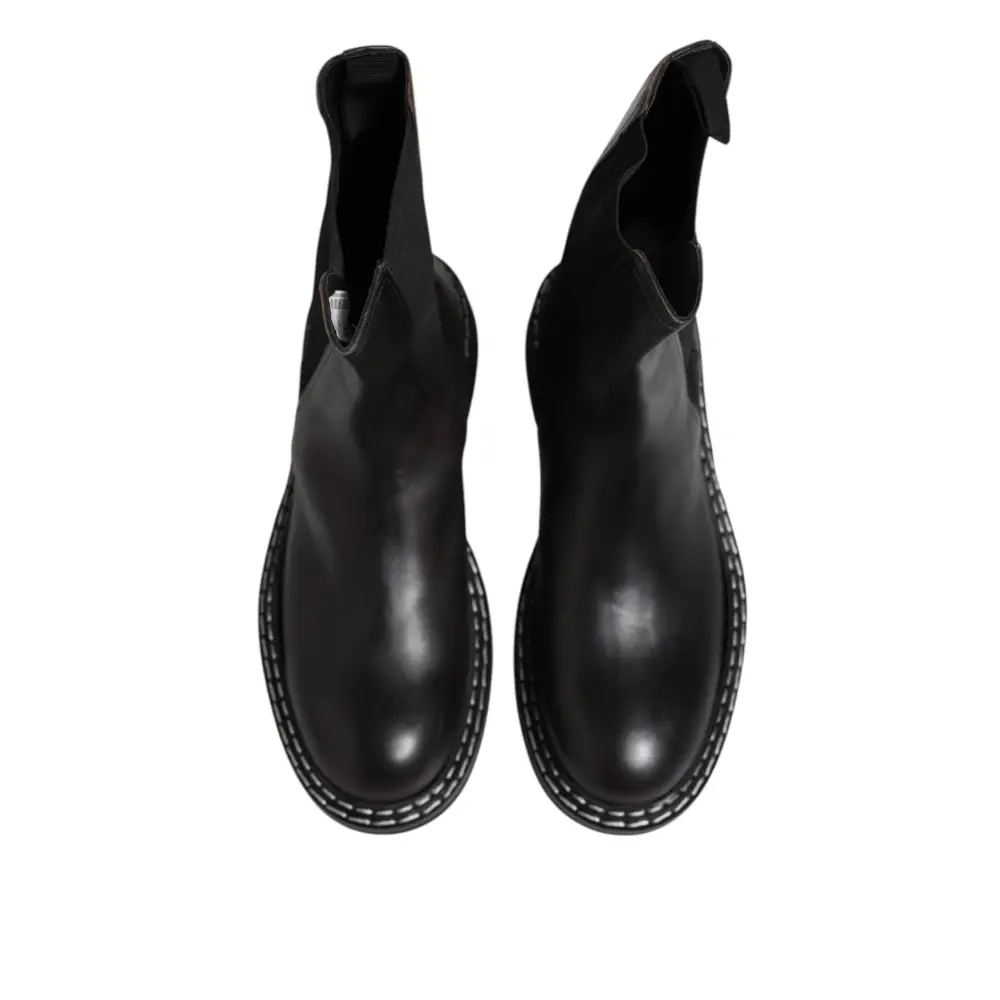 Dolce & Gabbana Schwarz Leder Mid Calf Stiefel Flats Schuhe - EU44/US11