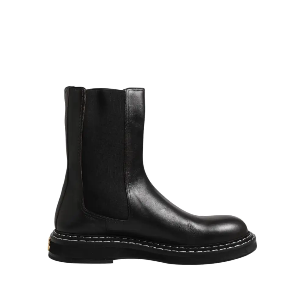 Dolce & Gabbana Schwarz Leder Mid Calf Stiefel Flats Schuhe - EU44/US11