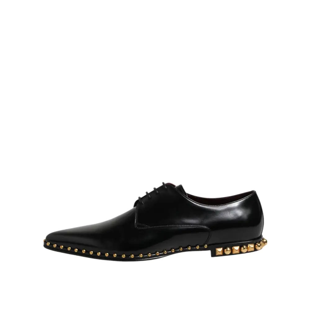 Dolce & Gabbana Schwarz Leder Nieten Derby Männer Kleid Schuhe