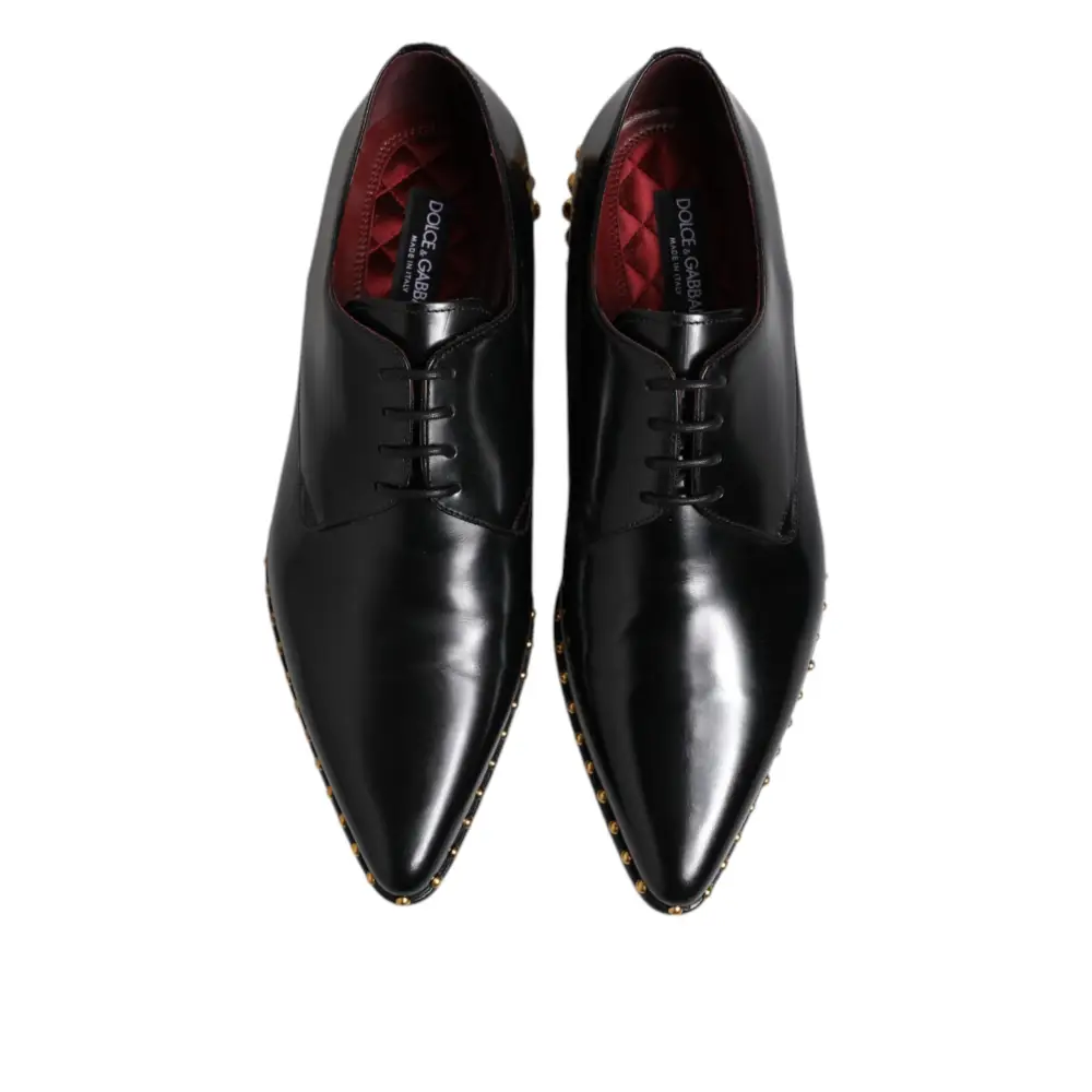 Dolce & Gabbana Schwarz Leder Nieten Derby Männer Kleid Schuhe