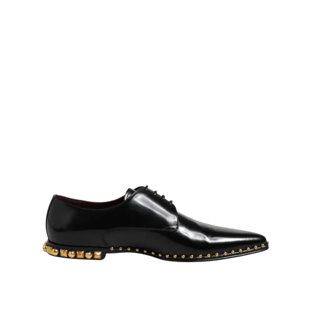 Dolce & Gabbana Schwarz Leder Nieten Derby Männer Kleid Schuhe