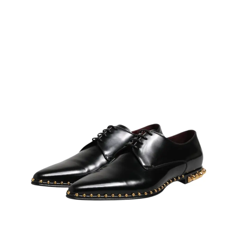 Dolce & Gabbana Schwarz Leder Nieten Derby Männer Kleid Schuhe