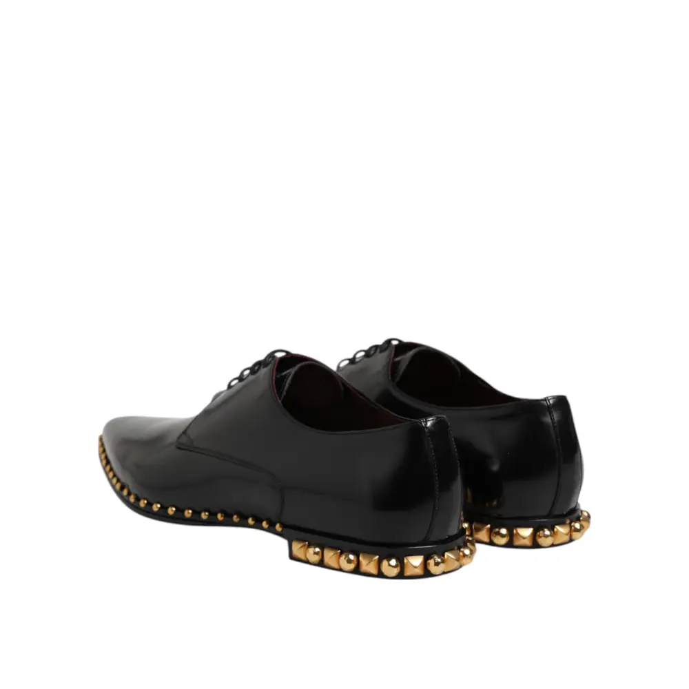 Dolce & Gabbana Schwarz Leder Nieten Derby Männer Kleid Schuhe