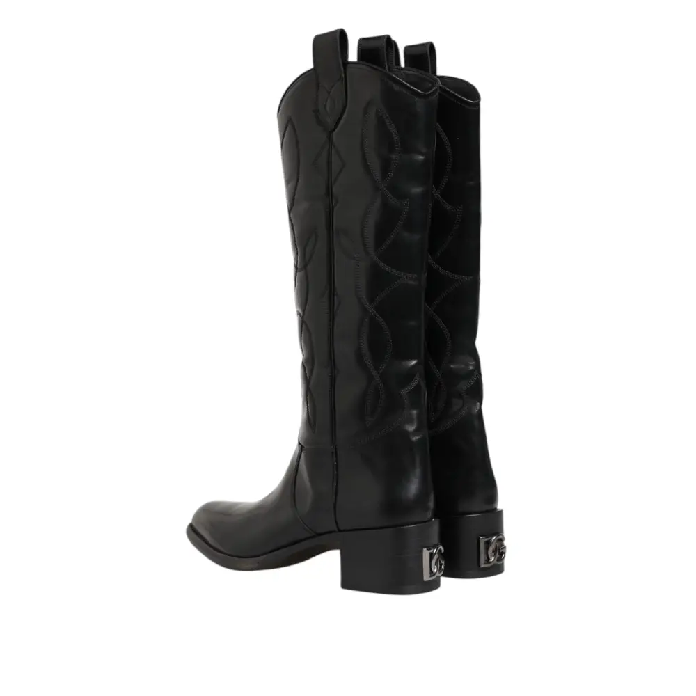 Dolce & Gabbana Schwarz Leder Over The Calf Biker Stiefel Schuhe - EU44/US11