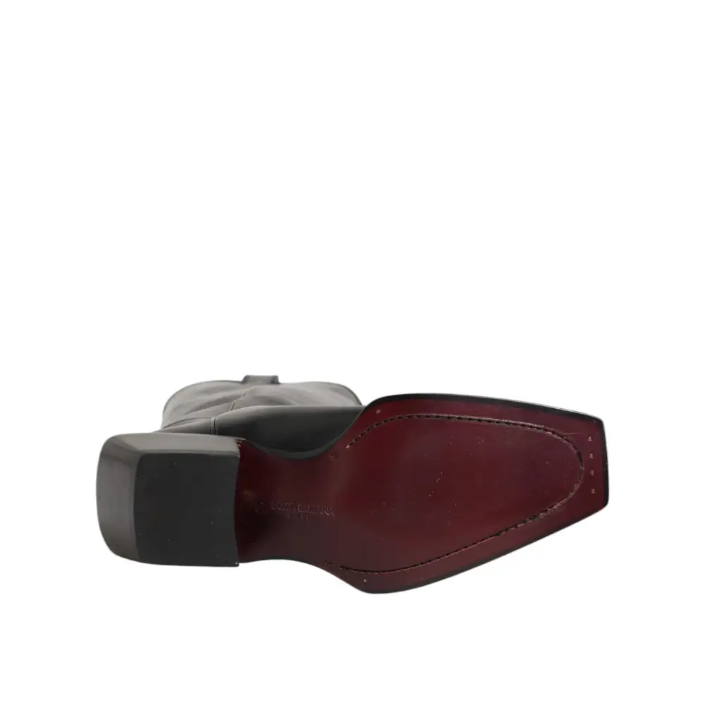 Dolce & Gabbana Schwarz Leder Over The Calf Biker Stiefel Schuhe - EU44/US11