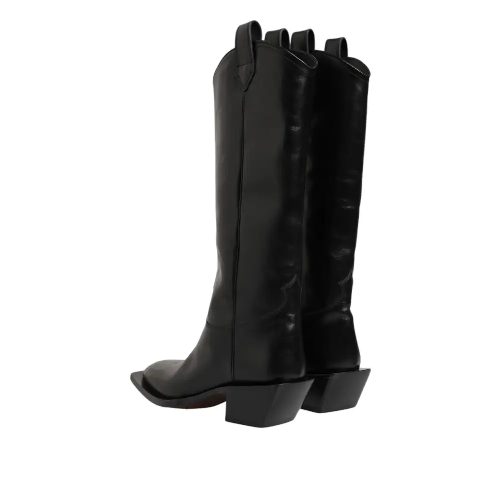 Dolce & Gabbana Schwarz Leder Over The Calf Biker Stiefel Schuhe - EU44/US11