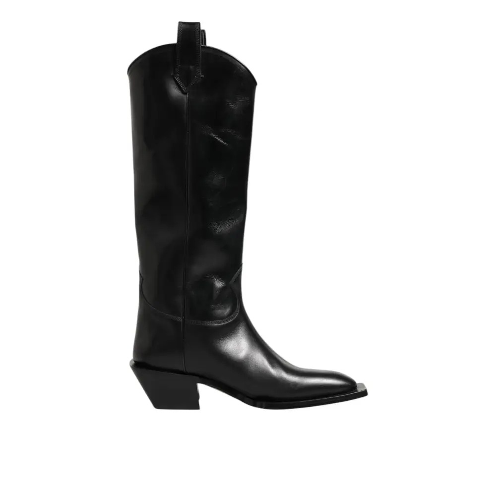 Dolce & Gabbana Schwarz Leder Over The Calf Biker Stiefel Schuhe - EU44/US11