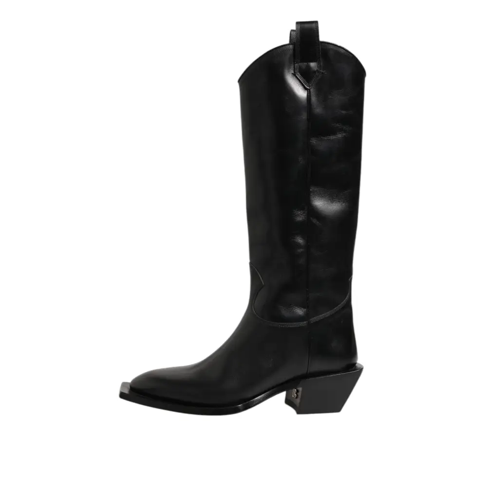 Dolce & Gabbana Schwarz Leder Over The Calf Biker Stiefel Schuhe - EU44/US11