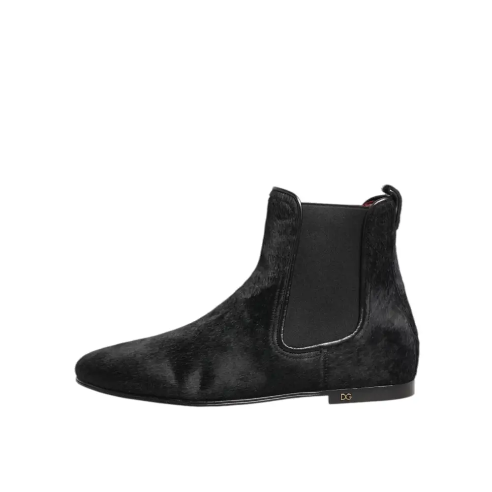 Dolce & Gabbana Schwarz Leder Pelz Männer CHELSEA Stiefel Schuhe - EU 41.5 | US 8.5