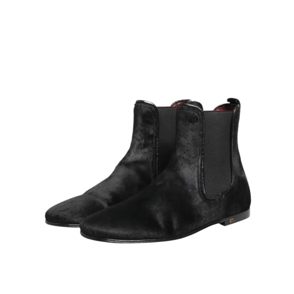 Dolce & Gabbana Schwarz Leder Pelz Männer CHELSEA Stiefel Schuhe - EU 41.5 | US 8.5