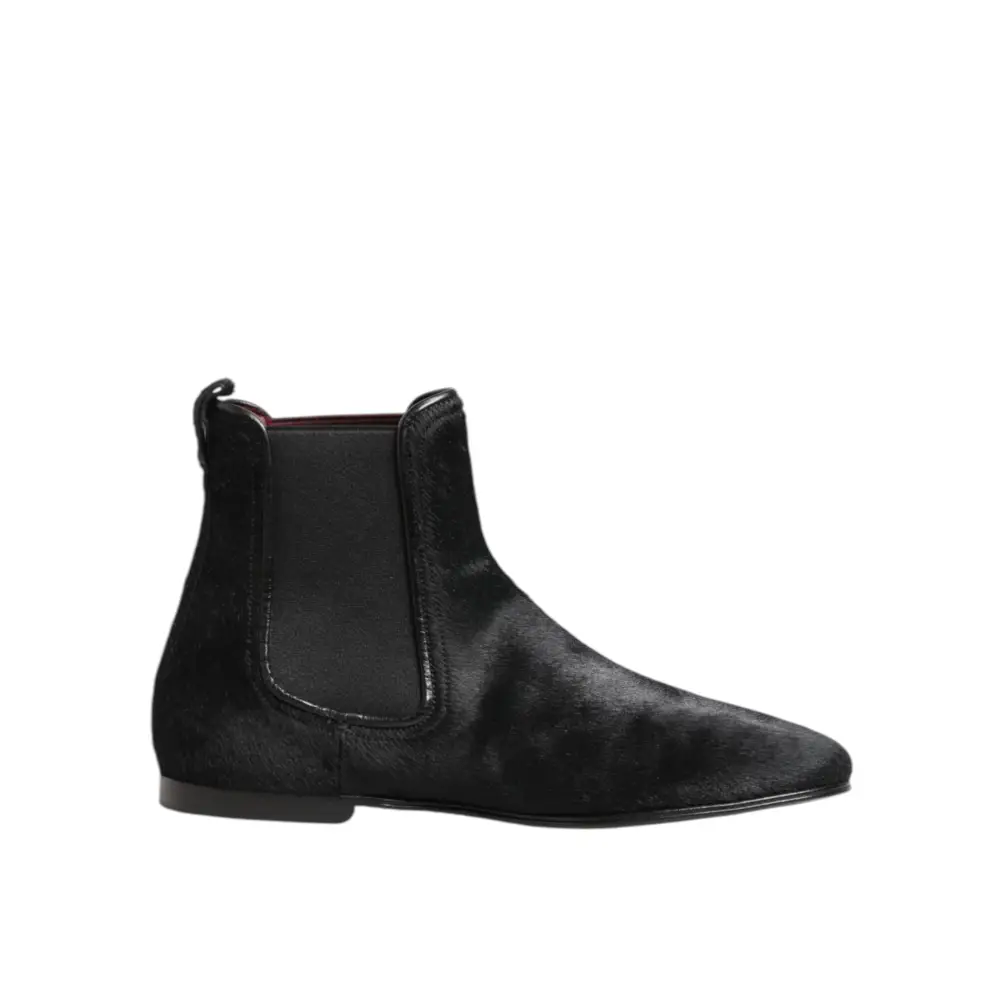 Dolce & Gabbana Schwarz Leder Pelz Männer CHELSEA Stiefel Schuhe - EU 41.5 | US 8.5