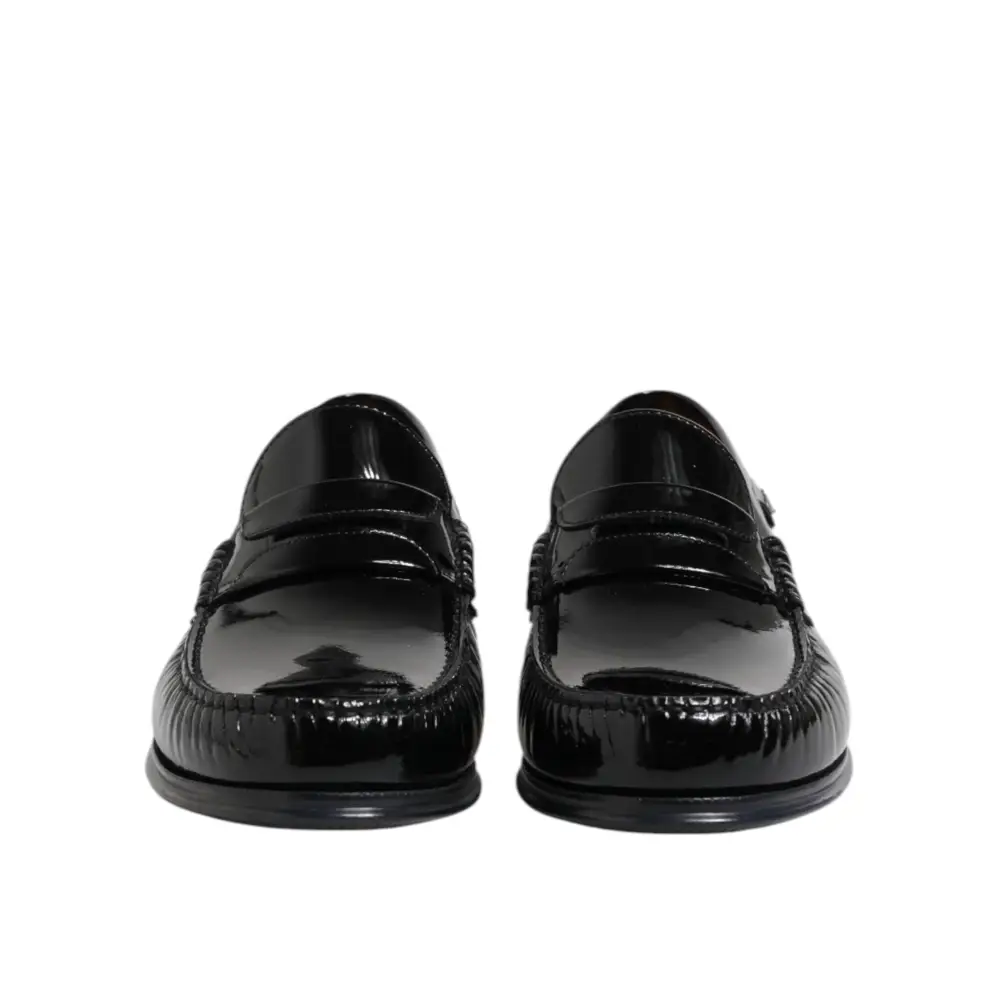 Dolce & Gabbana Schwarz Leder Slip On Loafers Kleid Schuhe - EU41.5/US8.5