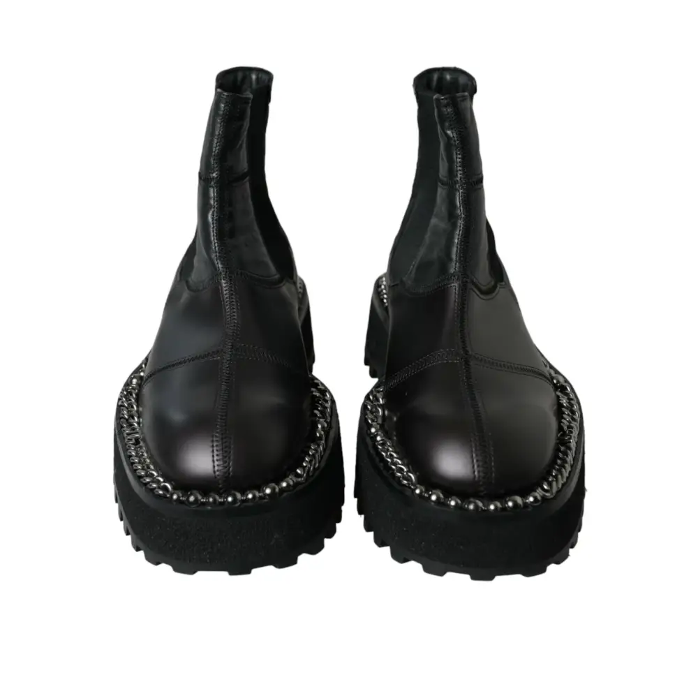 Dolce & Gabbana Schwarz Leder Slip On Stretch Chelsea Boots Schuhe - EU39/US6