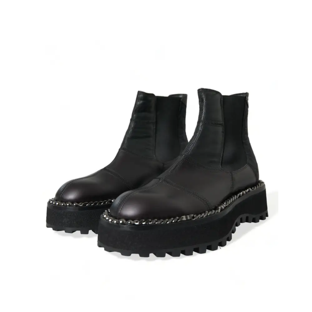 Dolce & Gabbana Schwarz Leder Slip On Stretch Chelsea Boots Schuhe - EU39/US6