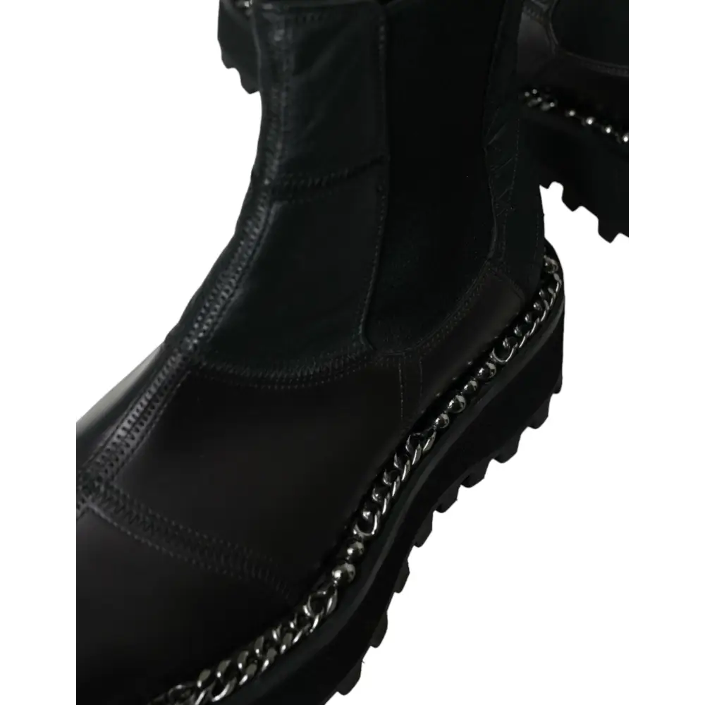 Dolce & Gabbana Schwarz Leder Slip On Stretch Chelsea Boots Schuhe - EU39/US6