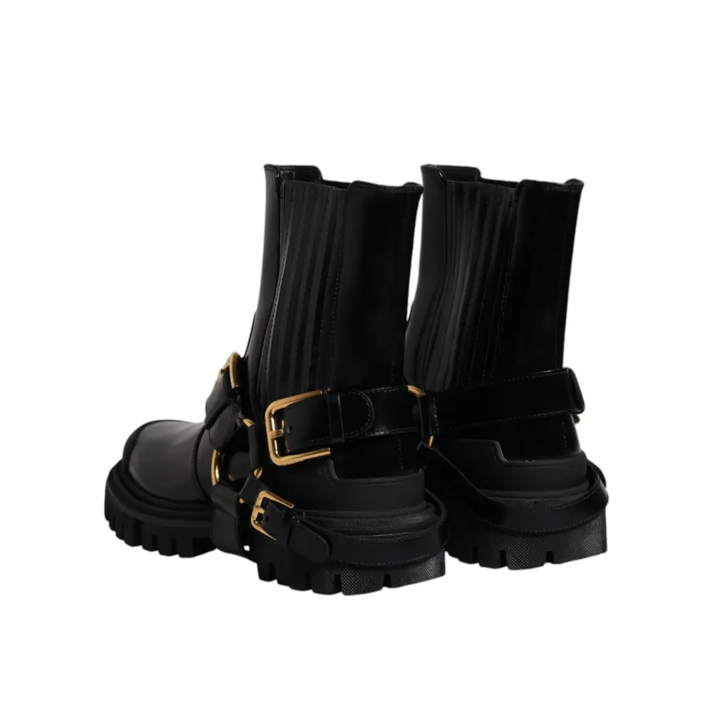 Dolce & Gabbana Schwarz Leder Slip On Stretch Trekking Stiefel Schuhe - EU37.5/US7