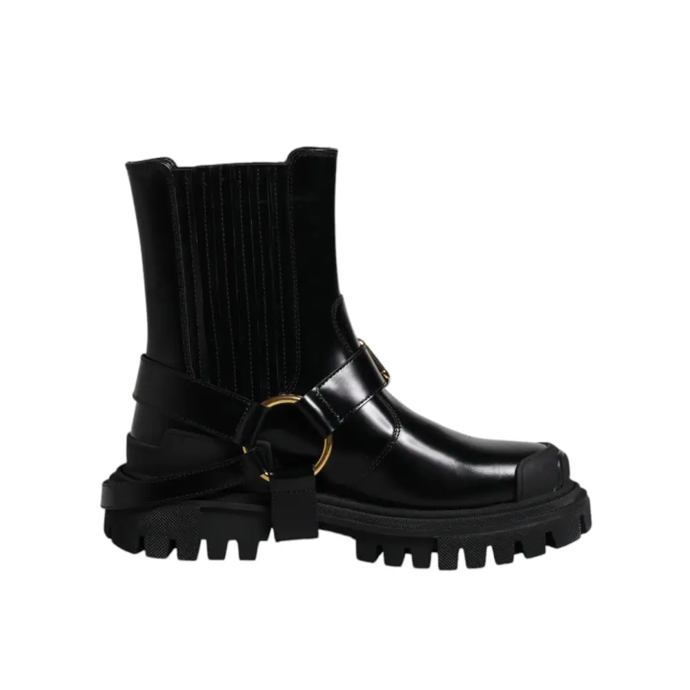 Dolce & Gabbana Schwarz Leder Slip On Stretch Trekking Stiefel Schuhe - EU37.5/US7