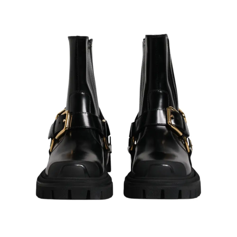 Dolce & Gabbana Schwarz Leder Slip On Stretch Trekking Stiefel Schuhe - EU37.5/US7