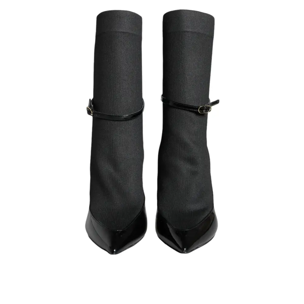 Dolce & Gabbana Schwarz Leder Stilettos Booties Socken Schuhe - EU39/US8.5