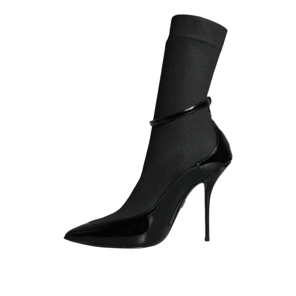 Dolce & Gabbana Schwarz Leder Stilettos Booties Socken Schuhe - EU39/US8.5