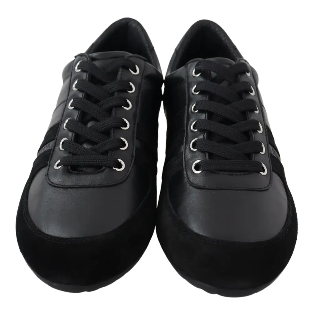 Dolce & Gabbana Schwarz Logo Leder Casual Turnschuhe Schuhe - EU39/US6