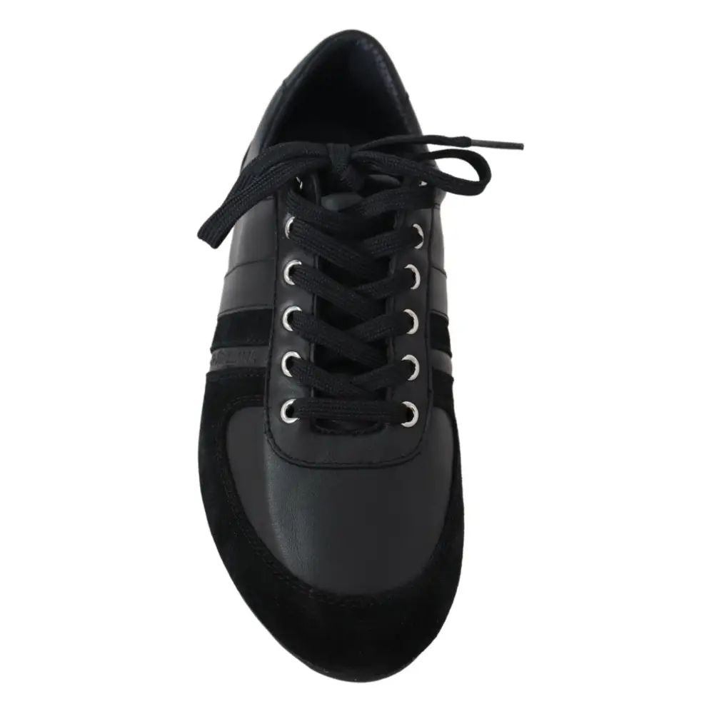 Dolce & Gabbana Schwarz Logo Leder Casual Turnschuhe Schuhe - EU39/US6