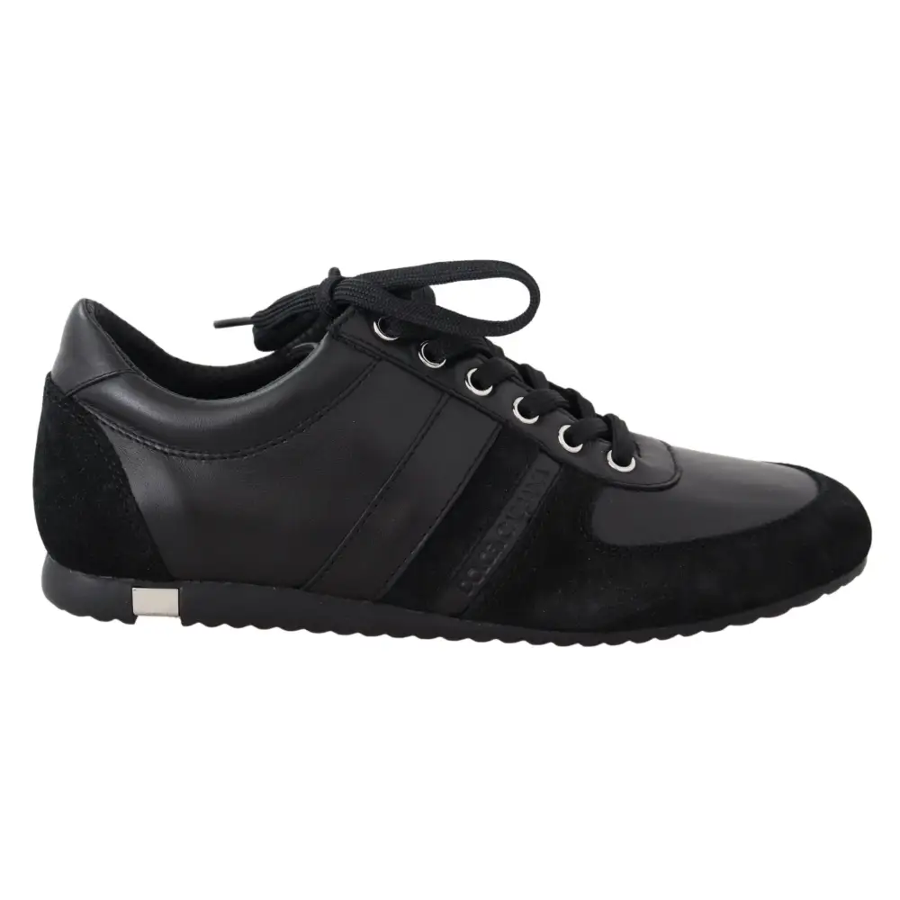 Dolce & Gabbana Schwarz Logo Leder Casual Turnschuhe Schuhe - EU39/US6