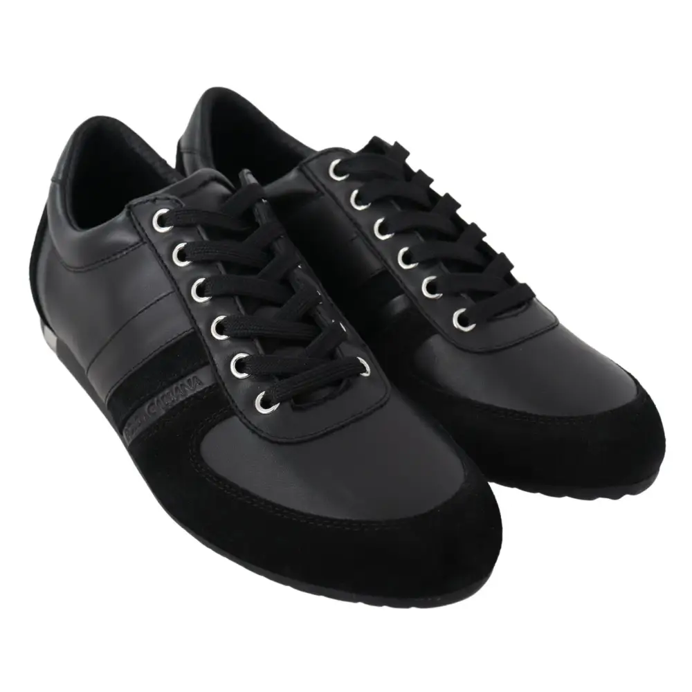 Dolce & Gabbana Schwarz Logo Leder Casual Turnschuhe Schuhe - EU39/US6
