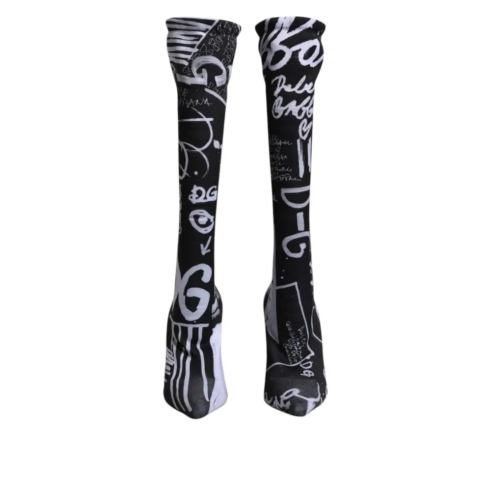 Dolce & Gabbana Schwarz Logo Stretch Heels Hohe Stiefel Schuhe - EU36/US6