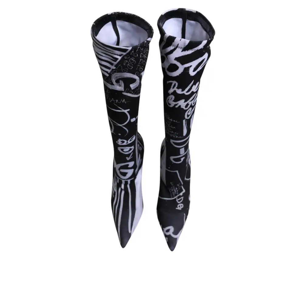 Dolce & Gabbana Schwarz Logo Stretch Heels Hohe Stiefel Schuhe - EU36/US6