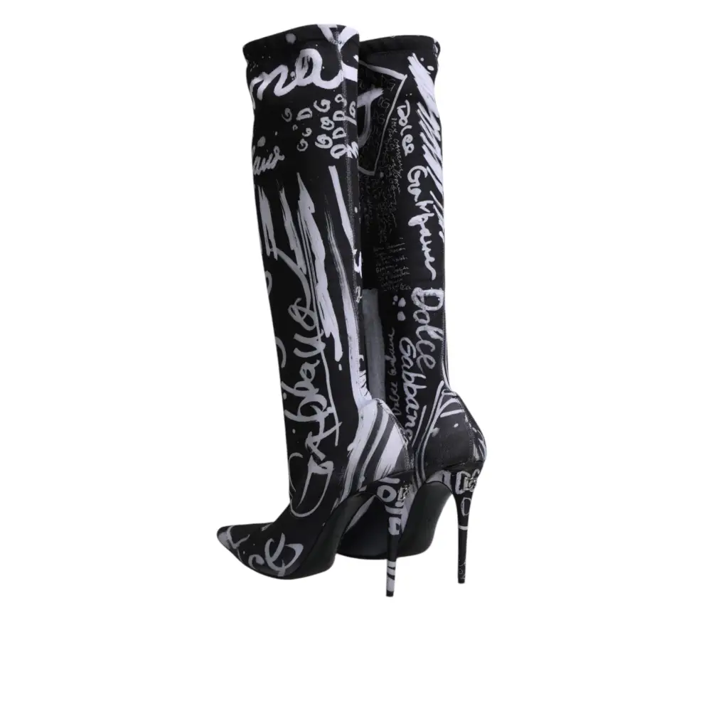 Dolce & Gabbana Schwarz Logo Stretch Heels Hohe Stiefel Schuhe - EU36/US6