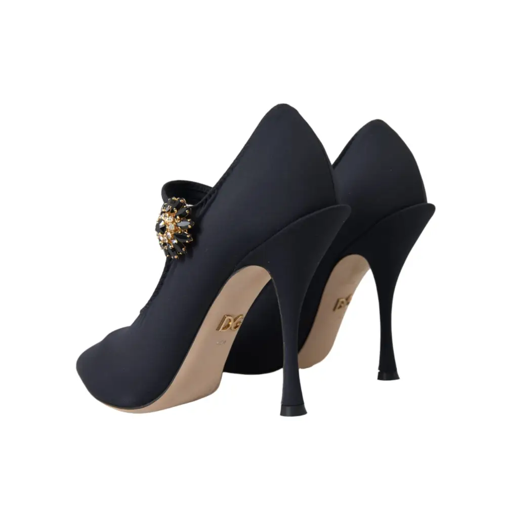 Dolce & Gabbana Schwarz Mary Jane Jersey Kristall Pumps Schuhe - EU36.5/US6