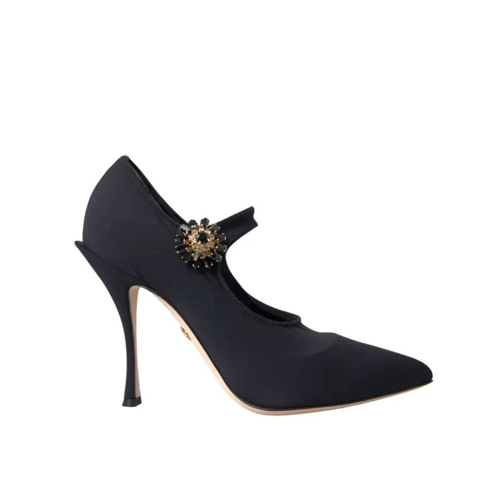 Dolce & Gabbana Schwarz Mary Jane Jersey Kristall Pumps Schuhe - EU36.5/US6
