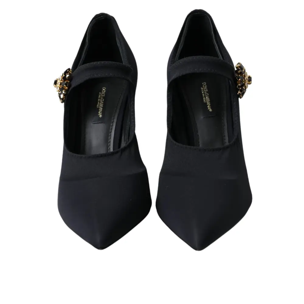 Dolce & Gabbana Schwarz Mary Jane Jersey Kristall Pumps Schuhe - EU36.5/US6