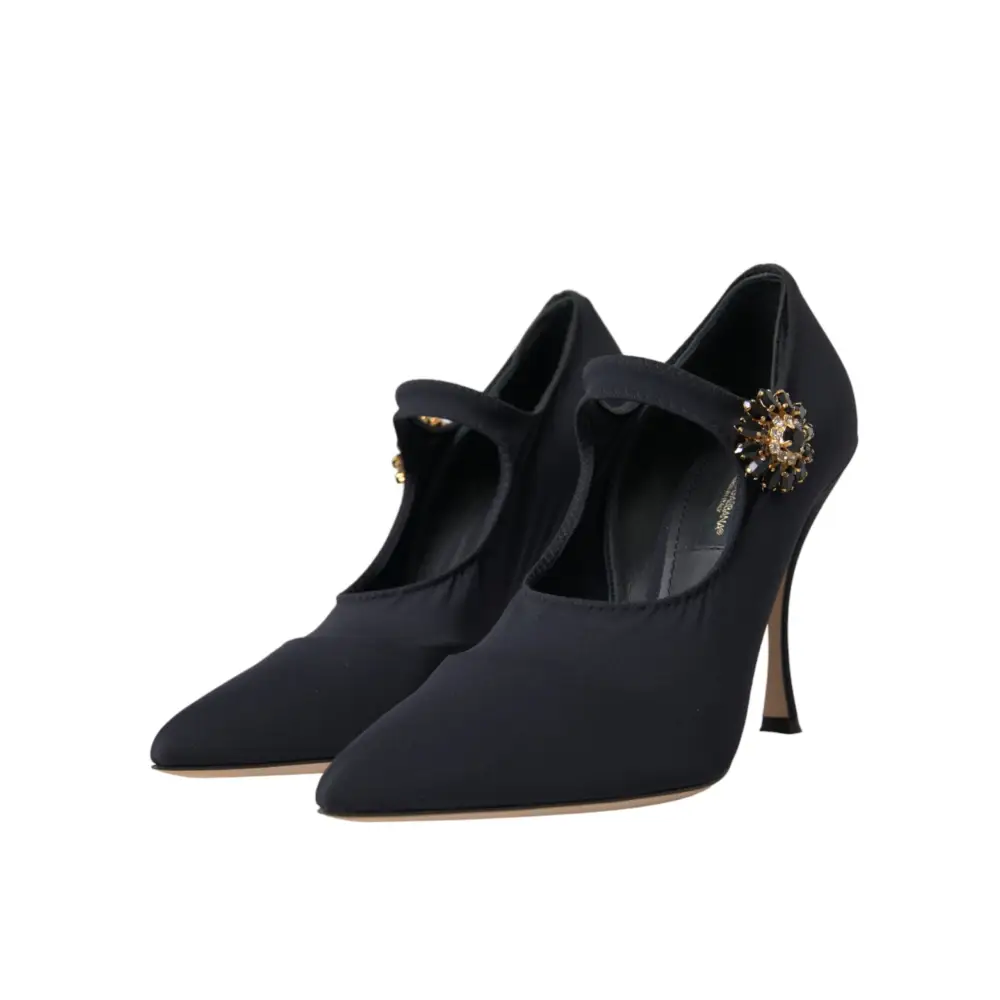 Dolce & Gabbana Schwarz Mary Jane Jersey Kristall Pumps Schuhe - EU36.5/US6