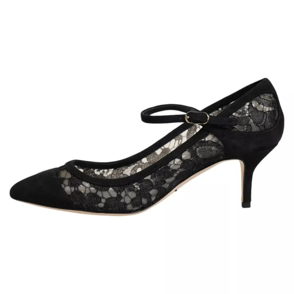 Dolce & Gabbana Schwarz Mary Jane Taormina Spitze Pumps Schuhe - EU37.5/US7