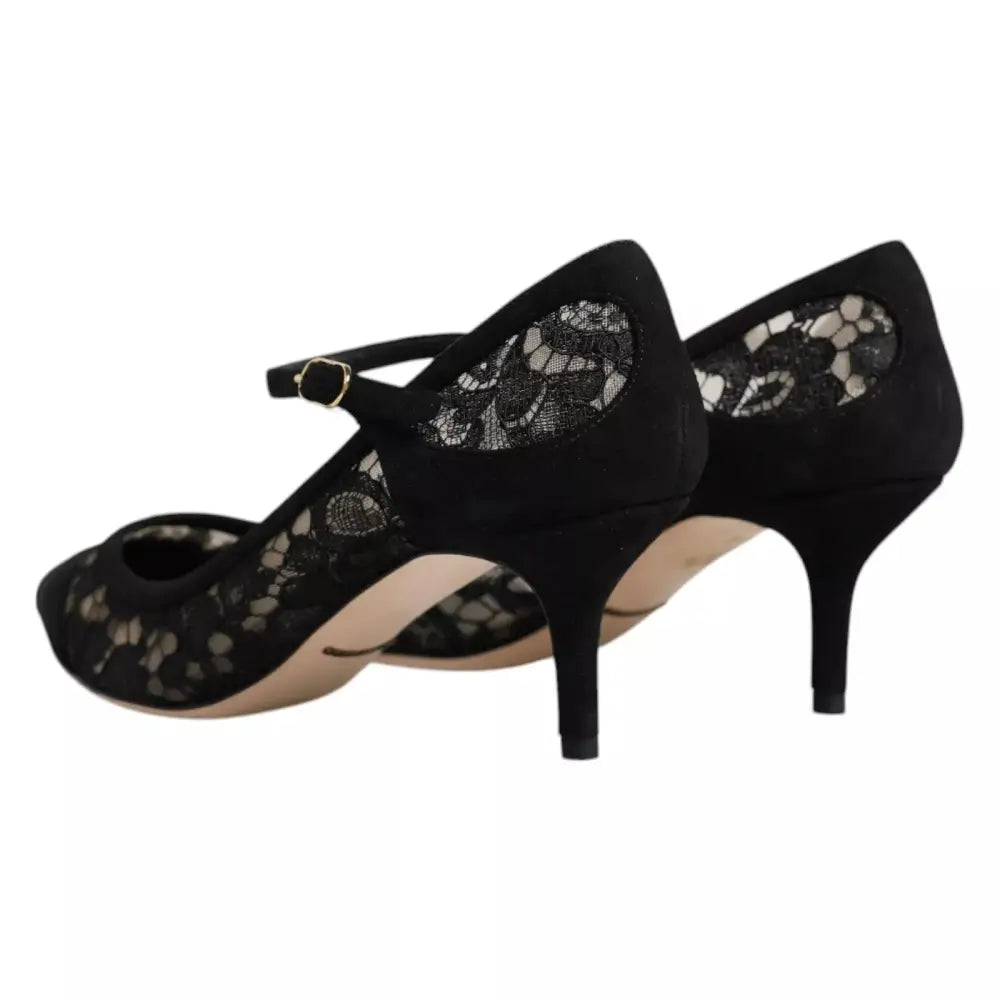Dolce & Gabbana Schwarz Mary Jane Taormina Spitze Pumps Schuhe - EU37.5/US7