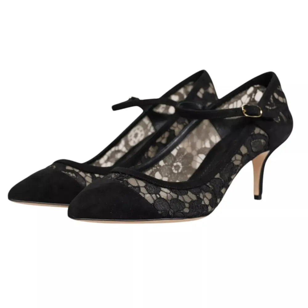 Dolce & Gabbana Schwarz Mary Jane Taormina Spitze Pumps Schuhe - EU37.5/US7