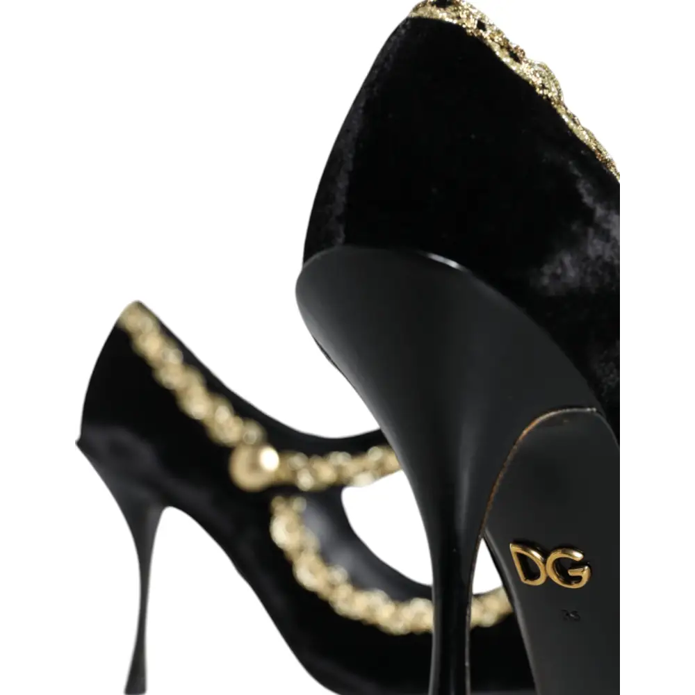 Dolce & Gabbana Schwarz Mary Janes Samt Gold Pumps Schuhe